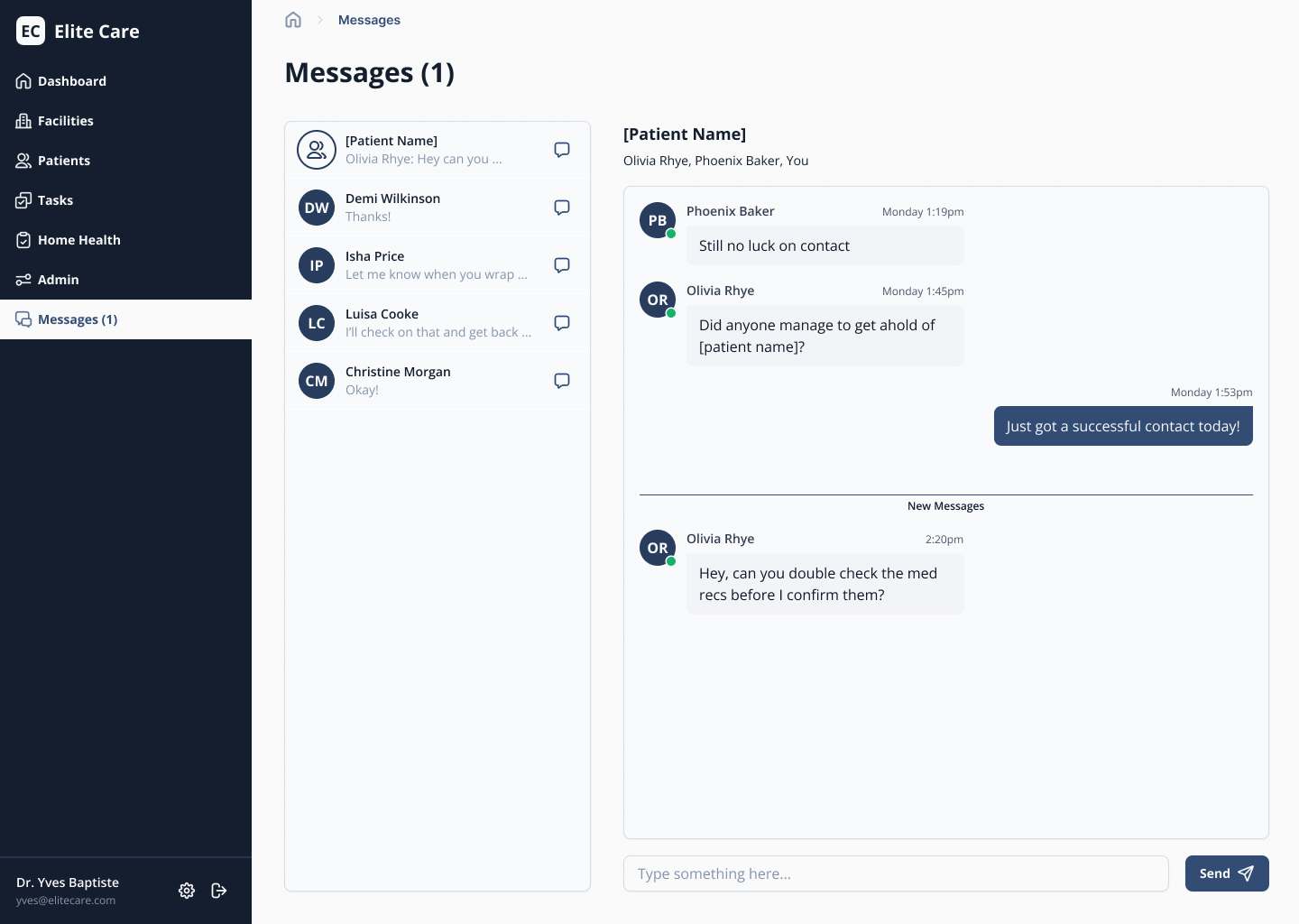 Message dashboard for group and individual messaging