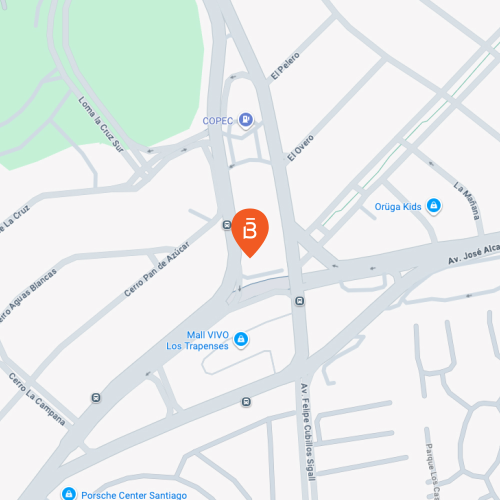 Mapa que muestra la ubicación cercana a Mall VIVO Los Trapenses y gasolinera COPEC en Santiago con caminos circundantes.