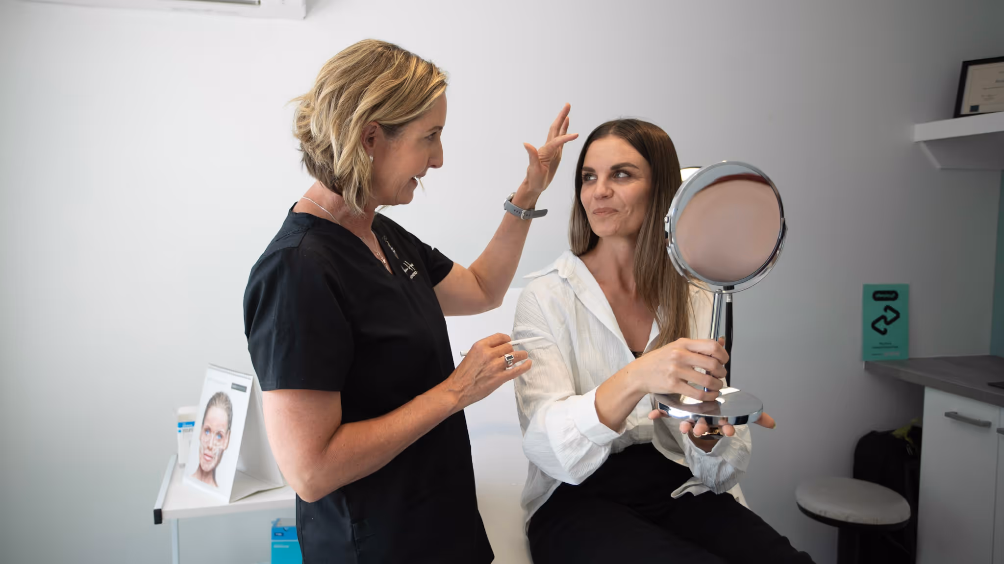 Patient during a complimentary dermal filler consultation at Andrea Harris Aesthetics at The Vale, in Merivale, Christchurch.