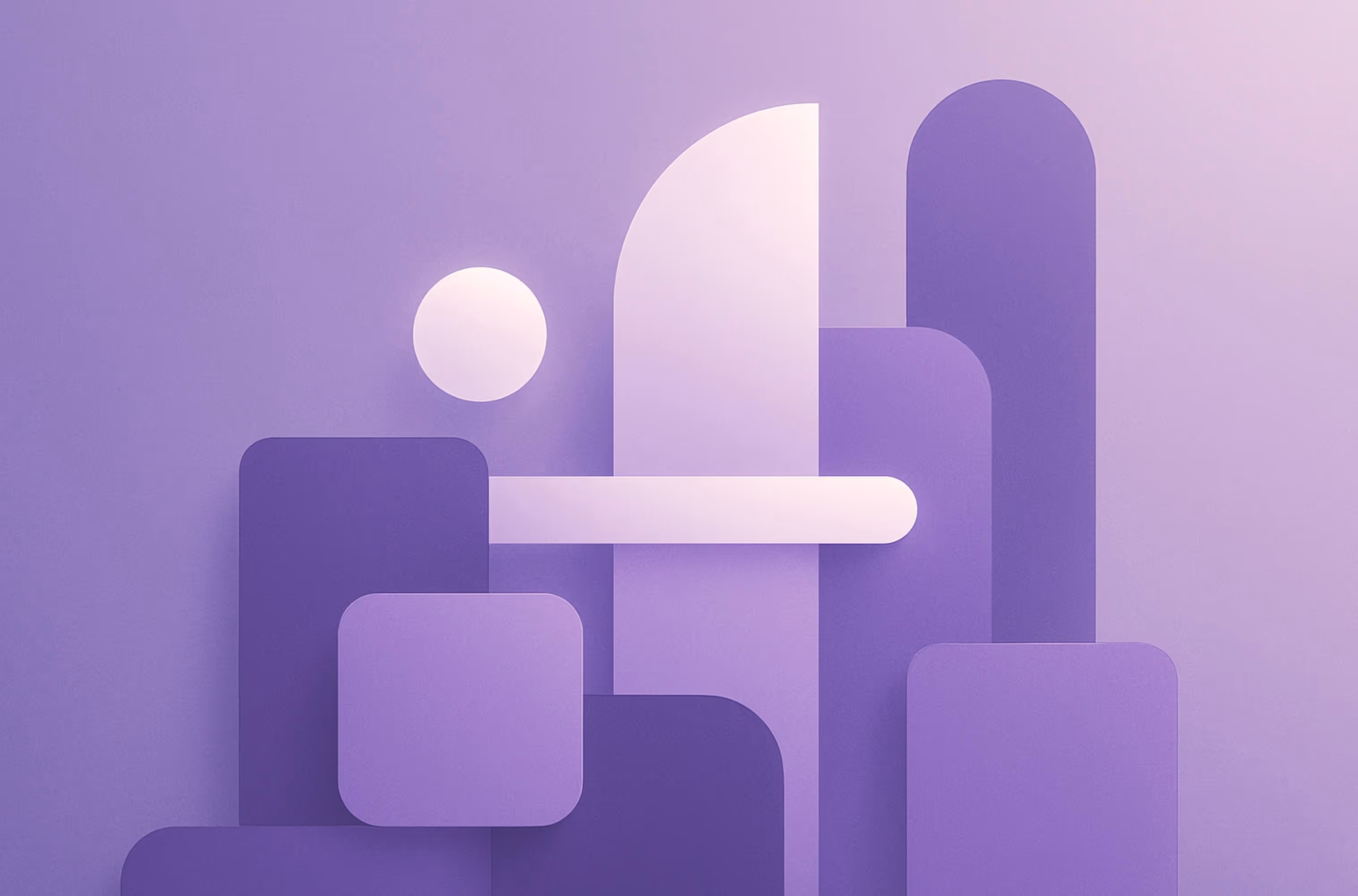 Abstract geometric illustration in deep purple and lavender tones representing H-1B lottery 2026 (FY2027), featuring layered rounded rectangles, arches, and a softly glowing circular element arranged in a clean, balanced composition. The minimal, modern de