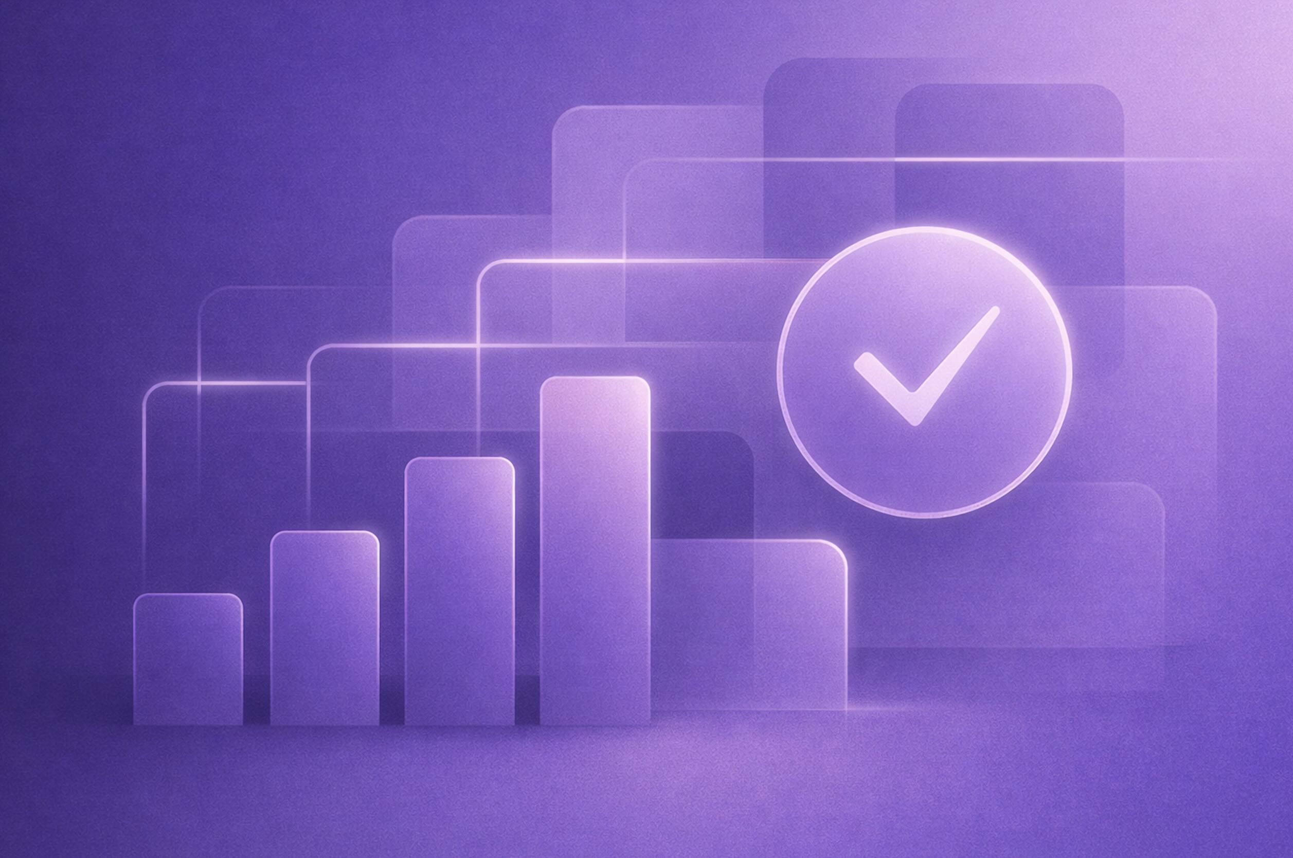 Abstract geometric illustration in deep purple and lavender tones representing the 2026 H-1B Lottery: Wage-Based Selection, featuring layered vertical shapes, rounded forms, and a softly glowing circular element arranged in a clean, balanced composition. T