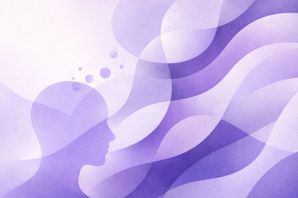 Abstract lavender illustration with flowing layered shapes representing the mental load of managing immigration as an HR leader, including employee anxiety, uncertainty, and emotional complexity.