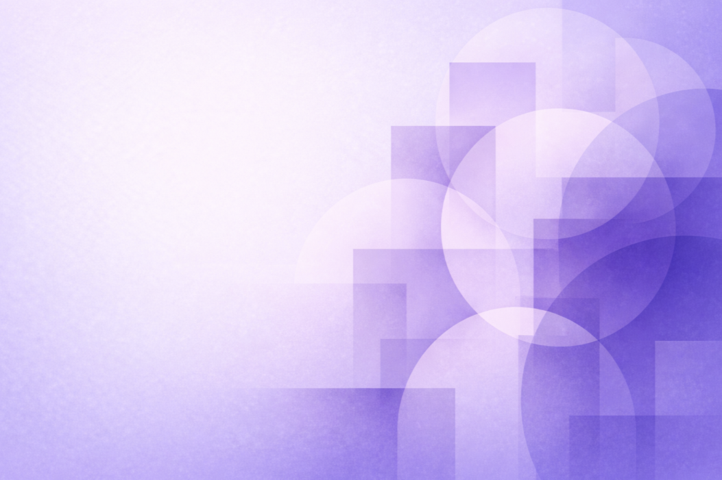 Abstract editorial artwork in a lavender palette with a smooth gradient transitioning from deep indigo-purple in the bottom right to soft lavender in the top left. The right side features layered, semi-transparent geometric shapes with soft edges, while th