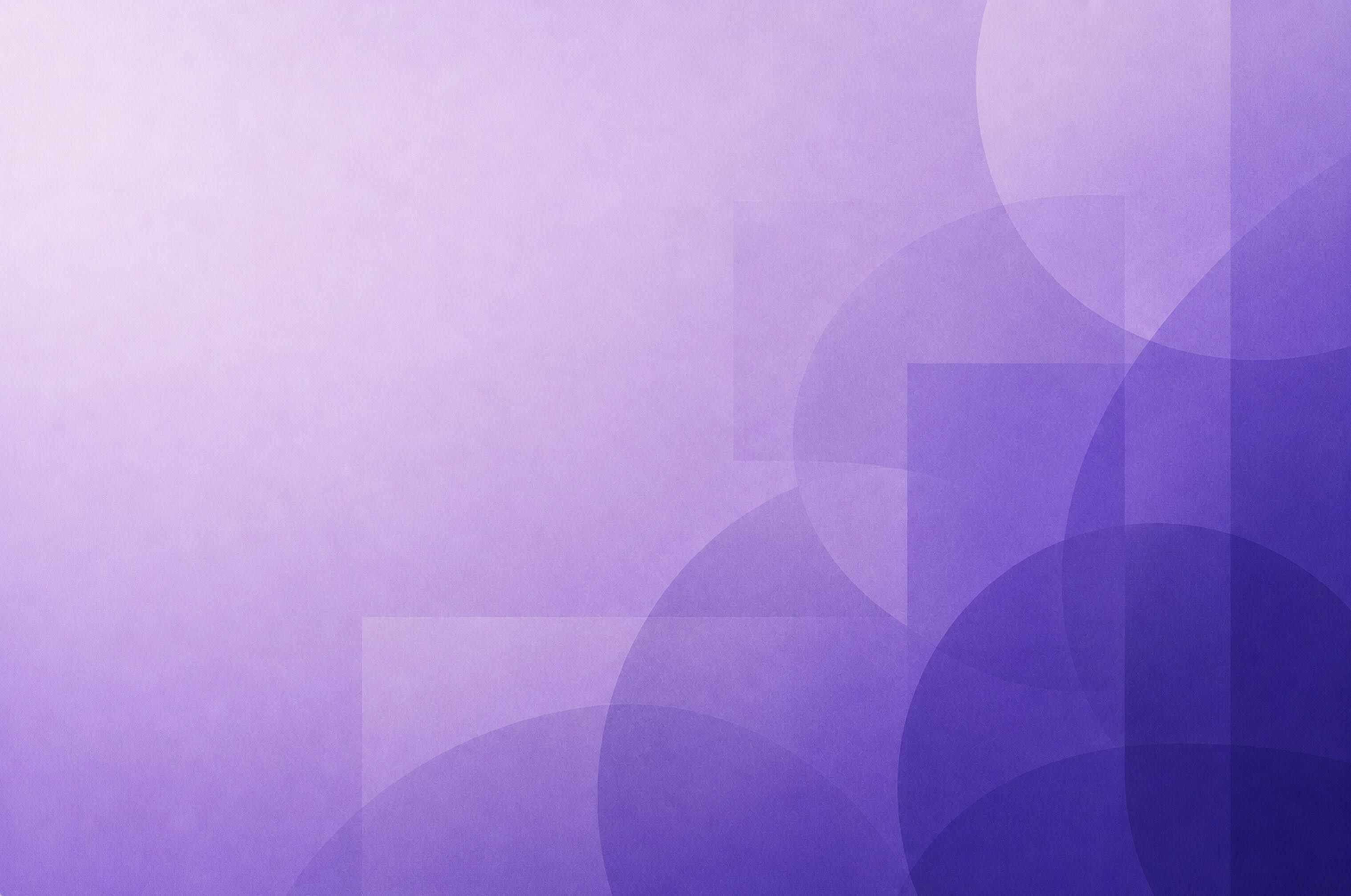 Abstract editorial artwork with a soft lavender-to-indigo gradient background, featuring layered translucent geometric shapes clustered toward the right side. The composition includes overlapping circles, rectangles, and curved forms with subtle grain text