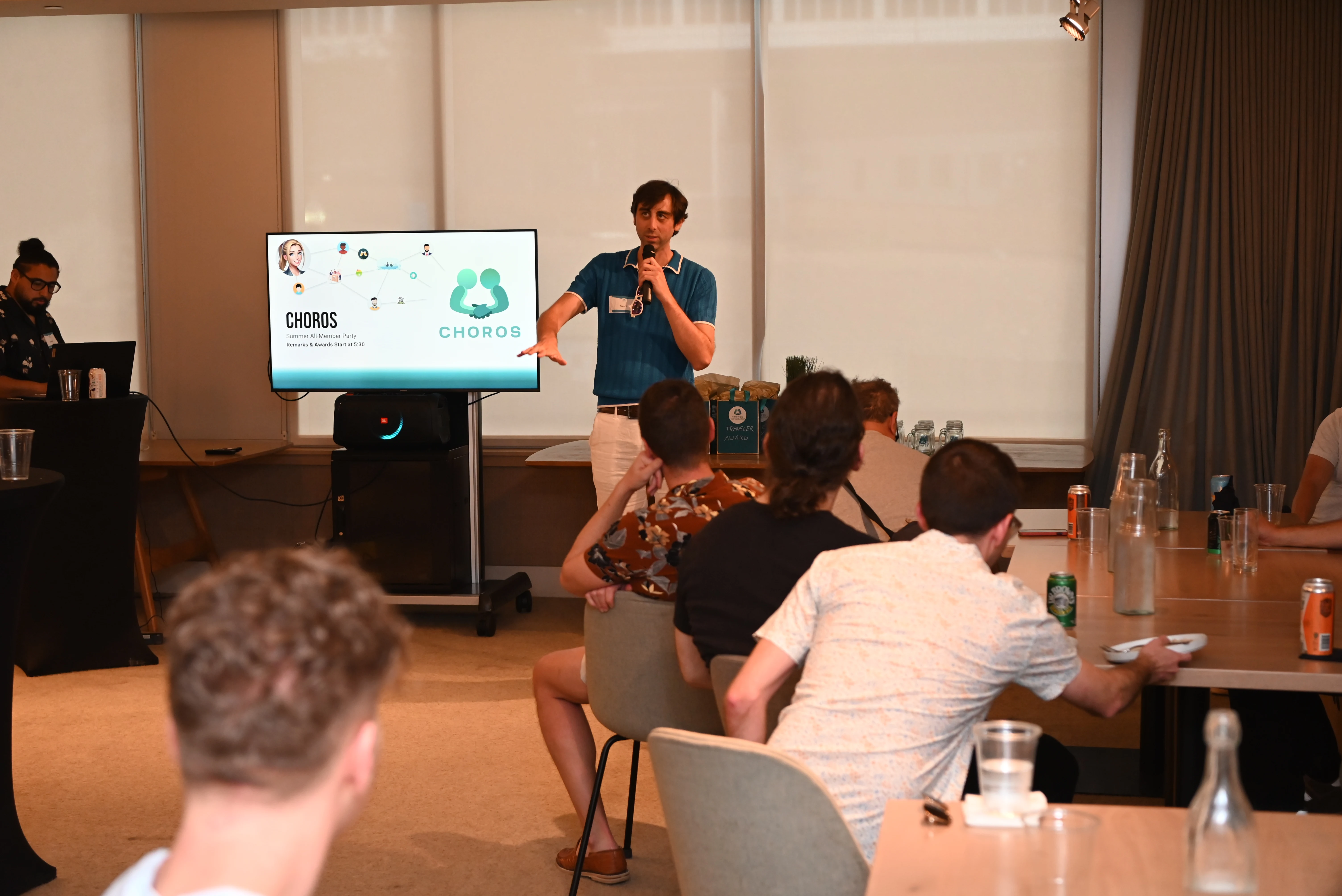 Choros founder speaking at a Choros event