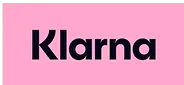 Klarna company wordmark logo on pink background.