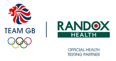 Team GB logo with Olympic rings alongside Randox Health logo and text stating Official Health Testing Partner.