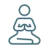 Line icon of a person sitting cross-legged with hands resting on their chest, symbolizing mindfulness or meditation.