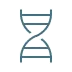 Simplified DNA double helix icon with blue and white lines.