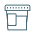 Icon of a medical urine sample cup with measurement markings and a lid.