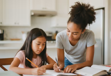 Student tutoring another student.