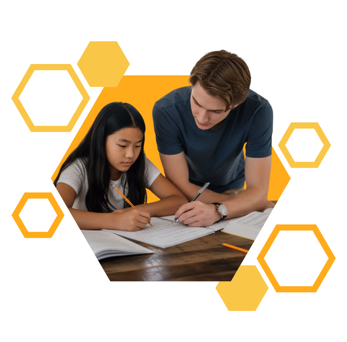 A student tutoring a kid.