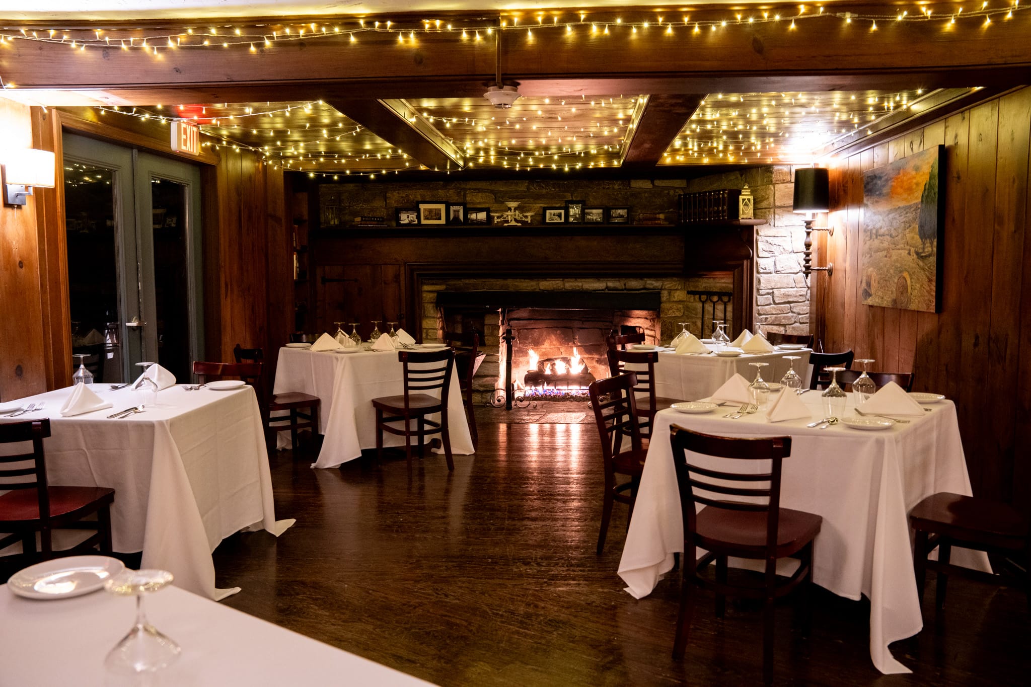 Candlelit fireside dining room at Crestwood in Blowing Rock, NC