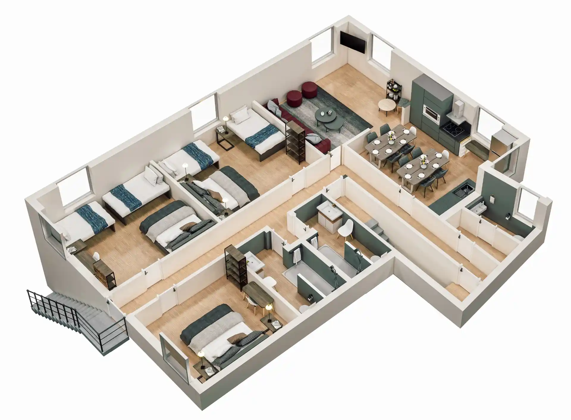 Grundriss des Obergeschosses im Ferienhaus Die 16 Rosenfeld