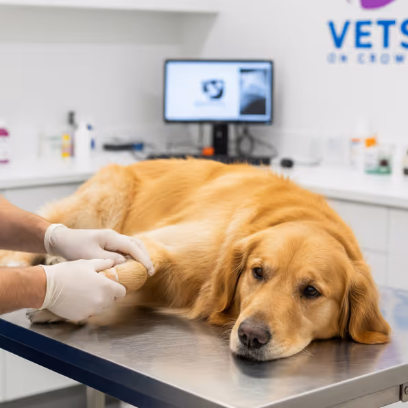 A pet receiving a mobility check from vets from Surrey Hills NSW
