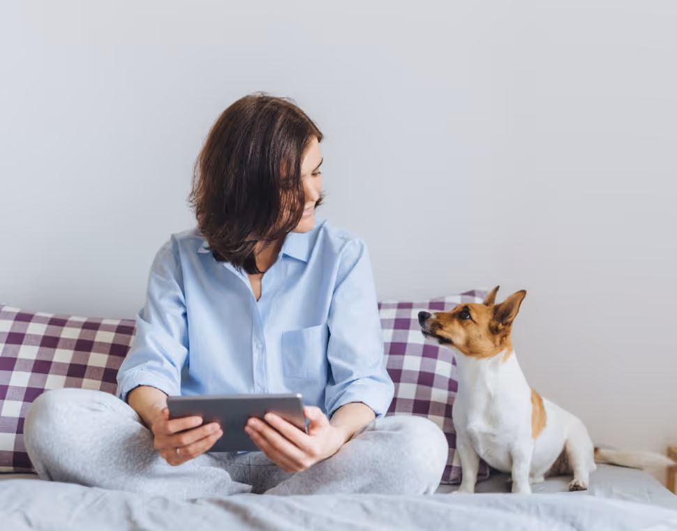 Pet and owner at home