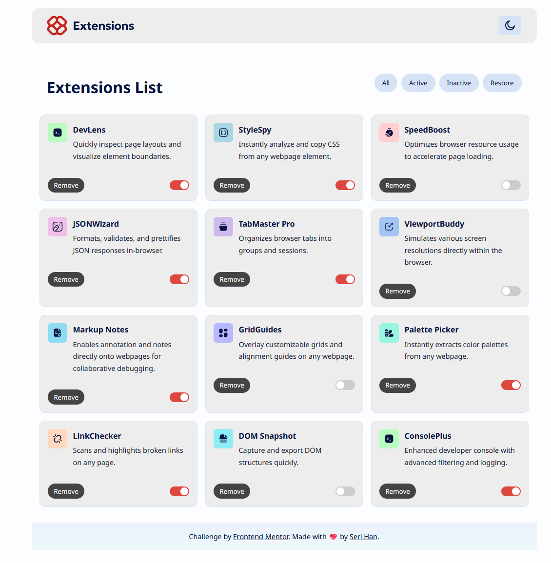 Interface of the App