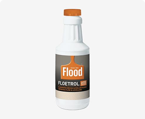 White bottle with orange cap labeled 'Flood Floetrol' for improving paint flow and leveling.