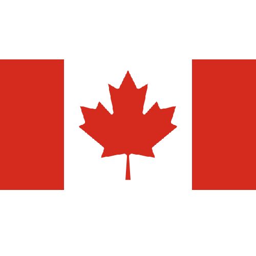 Flag of Canada with a red maple leaf centered between two red vertical bars on a white background.