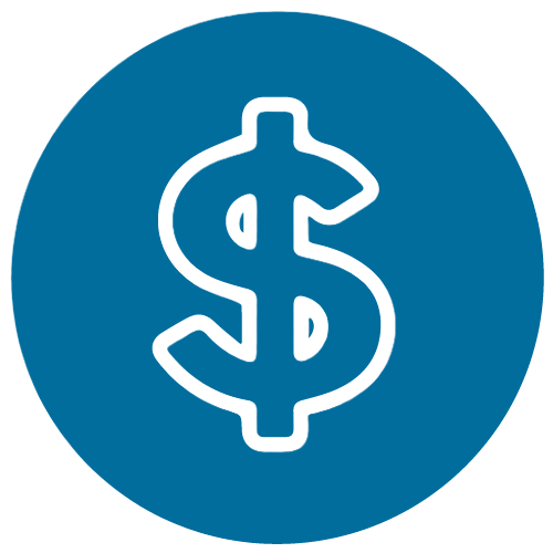 White dollar sign symbol inside a dark blue circle.