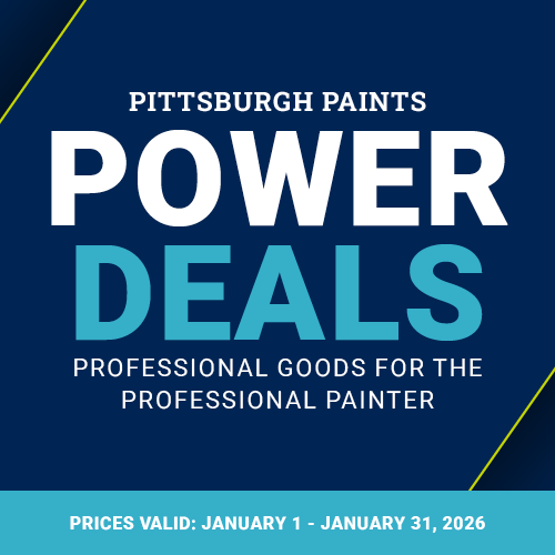 Pittsburgh Paints Power Deals promotional banner offering professional goods for painters, valid January 1 to January 31, 2026.