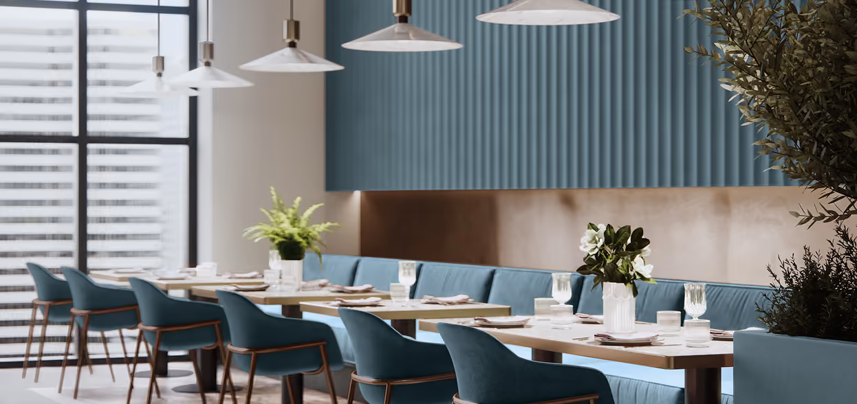 Modern restaurant dining area in Artifact color