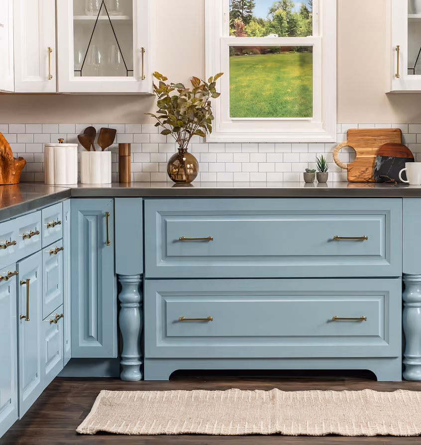 Contemporary kitchen workspace with storage cabinets
