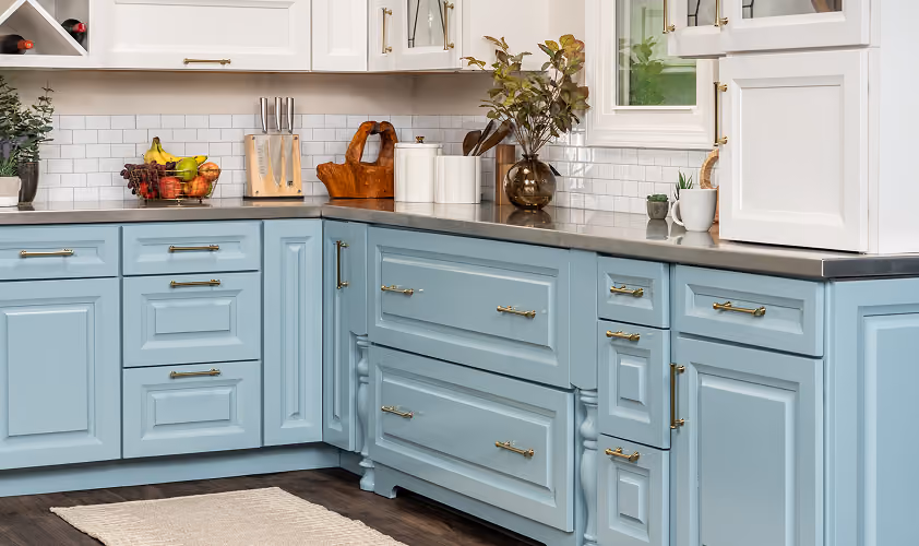 Contemporary kitchen workspace with storage cabinets