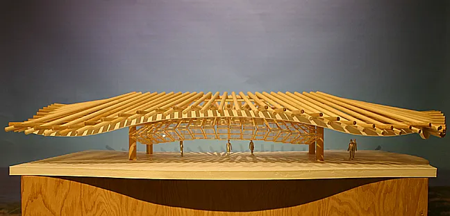 Kuki’o pavilion model with undulating timber roof — Susan Desko