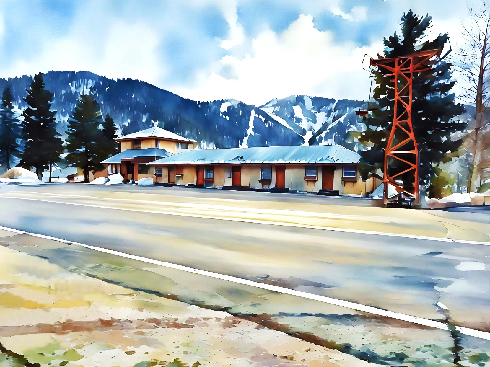 City of Ketchum concept watercolor with Bald Mountain — Susan Desko