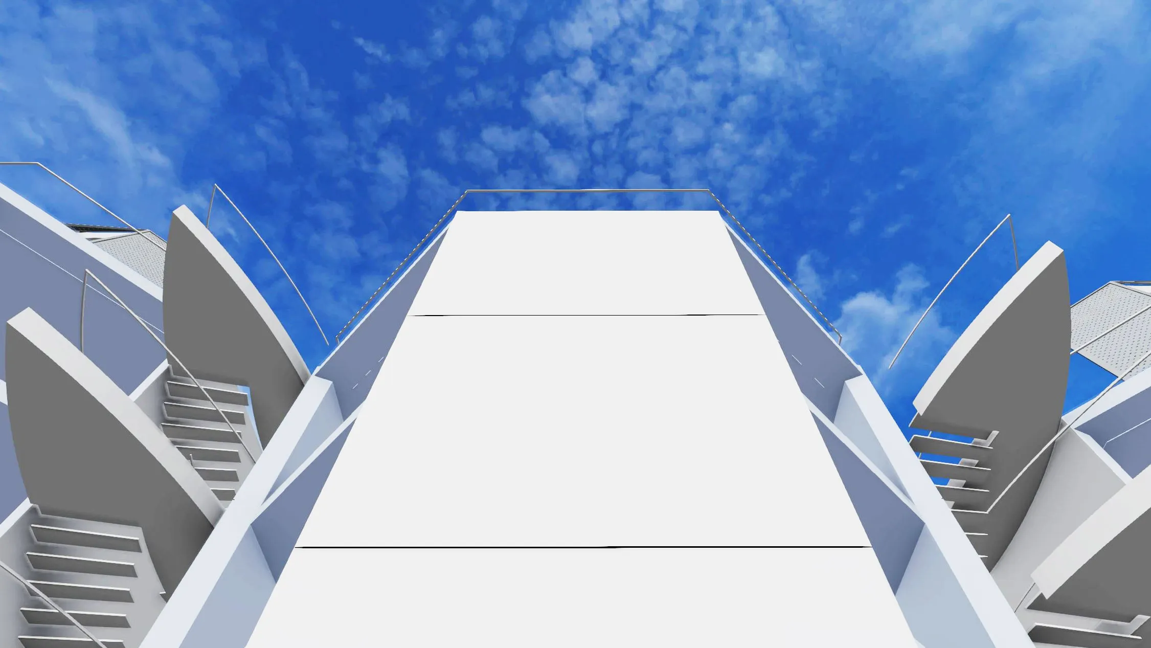 City of Angels concept with sculptural white forms and twin stairways — Susan Desko