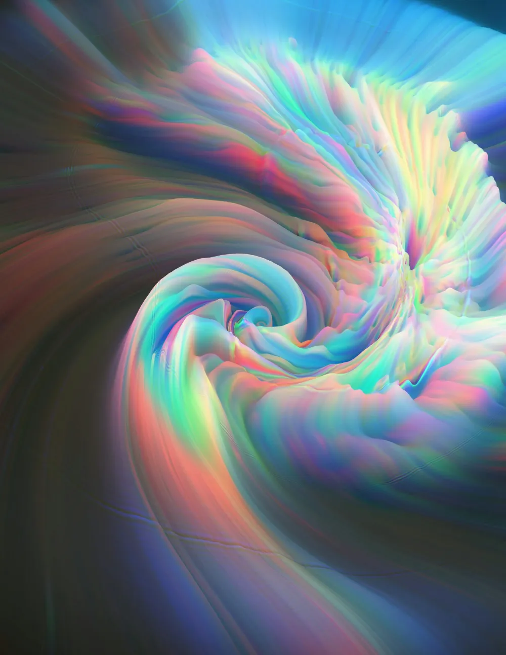 Abstract glitch swirl in rainbow colors.