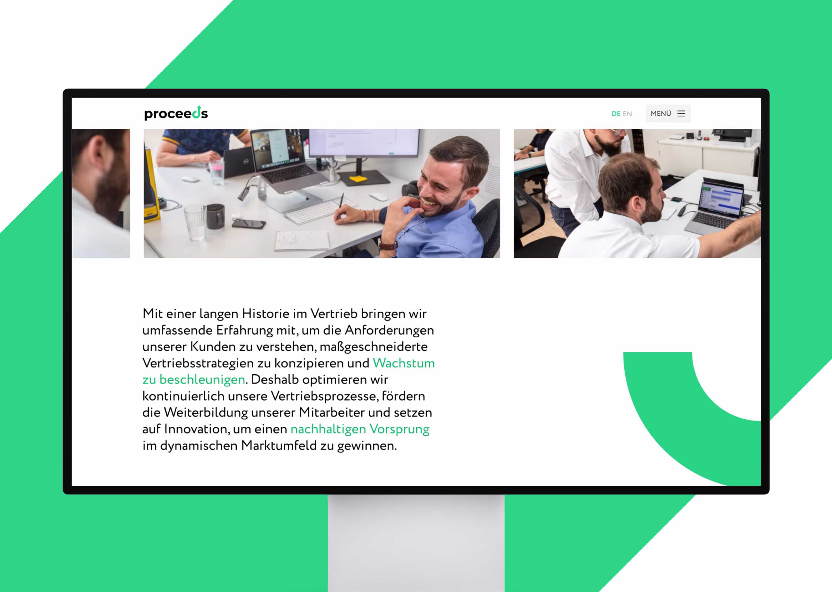 proceeds projekt referenz webseite mockup im bildschirm