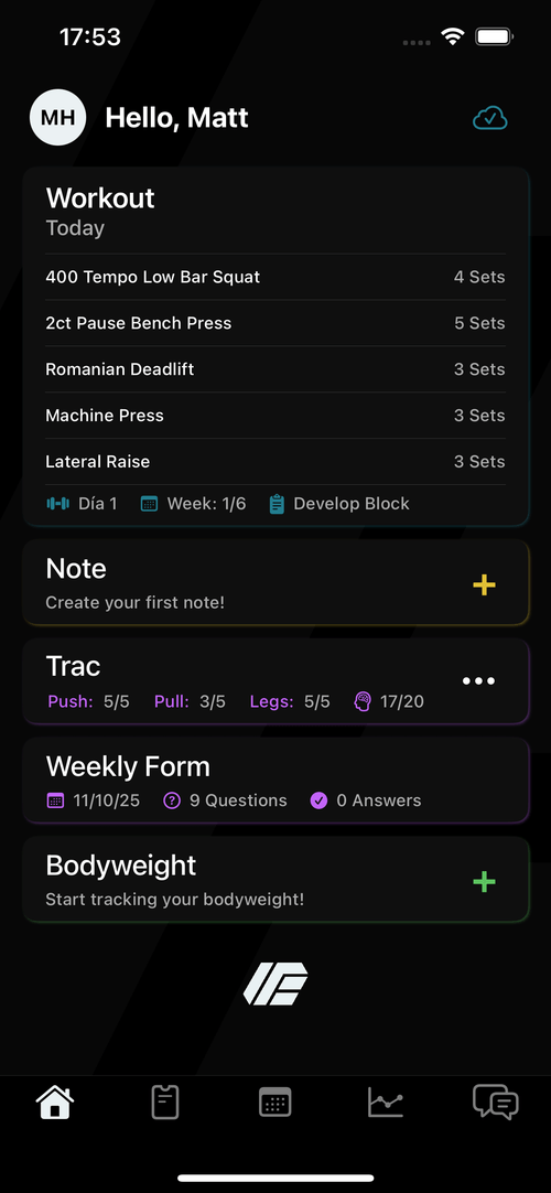 athlete app screenshot of the home view