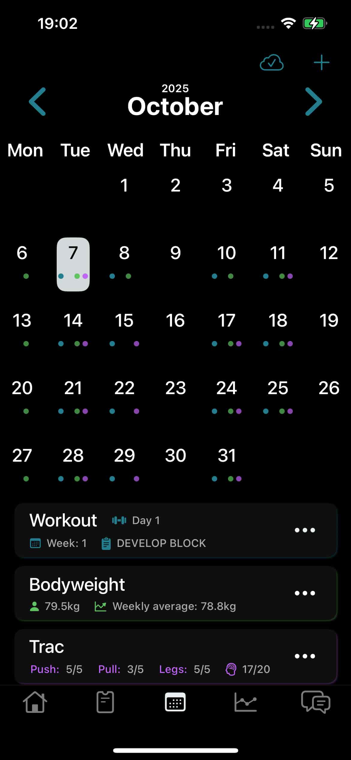 athlete app screenshot of the calendar