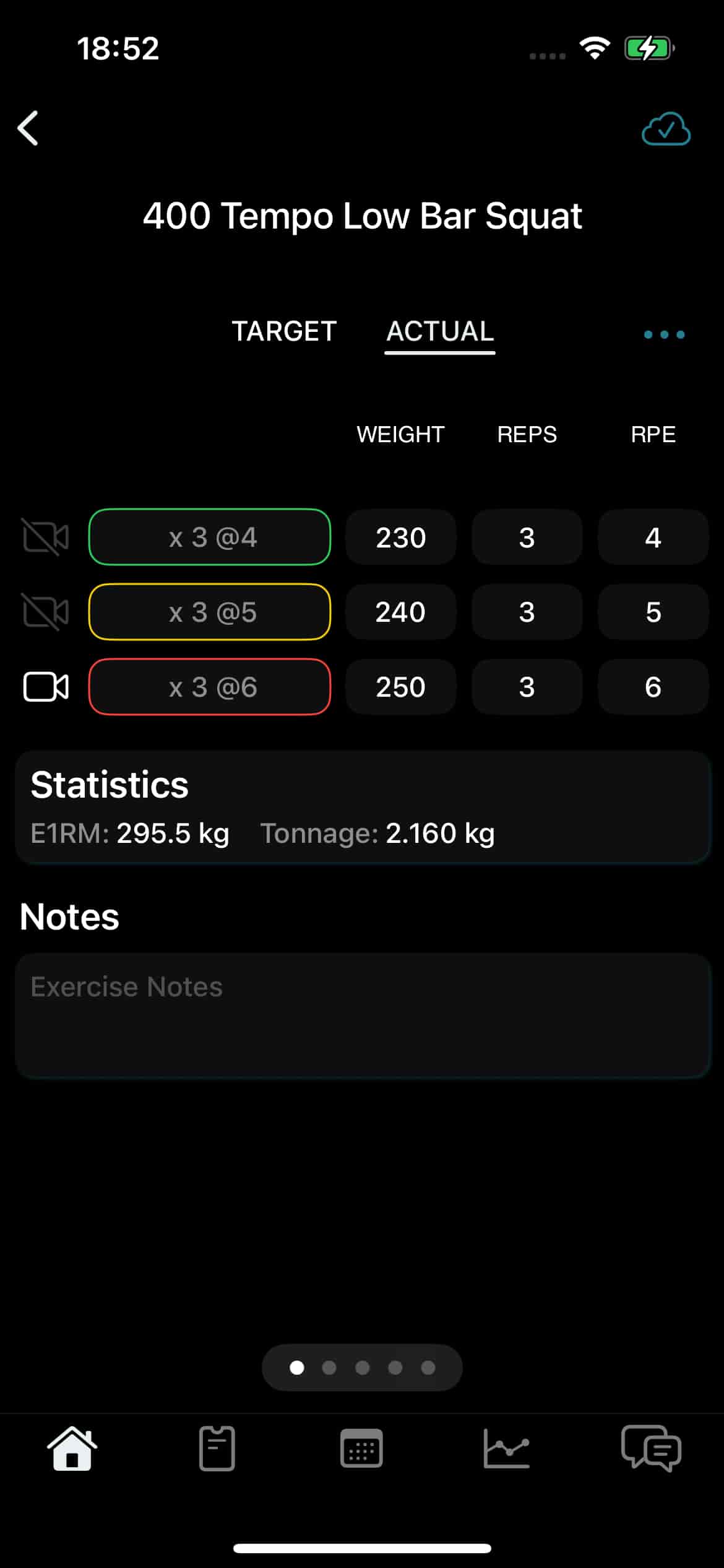 athlete app screenshot of the sets of an exercise
