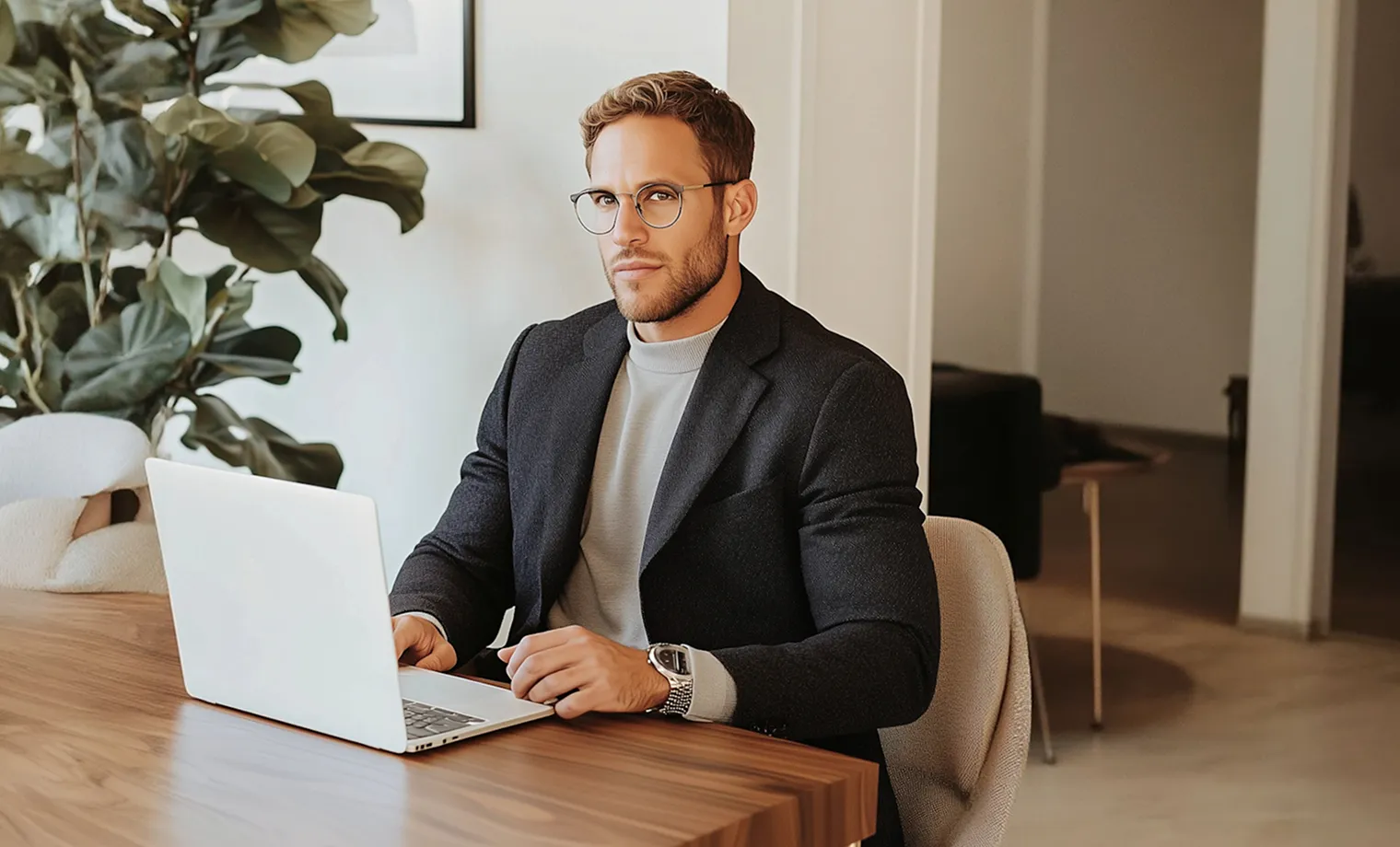 A man sitting at a table with a laptop.