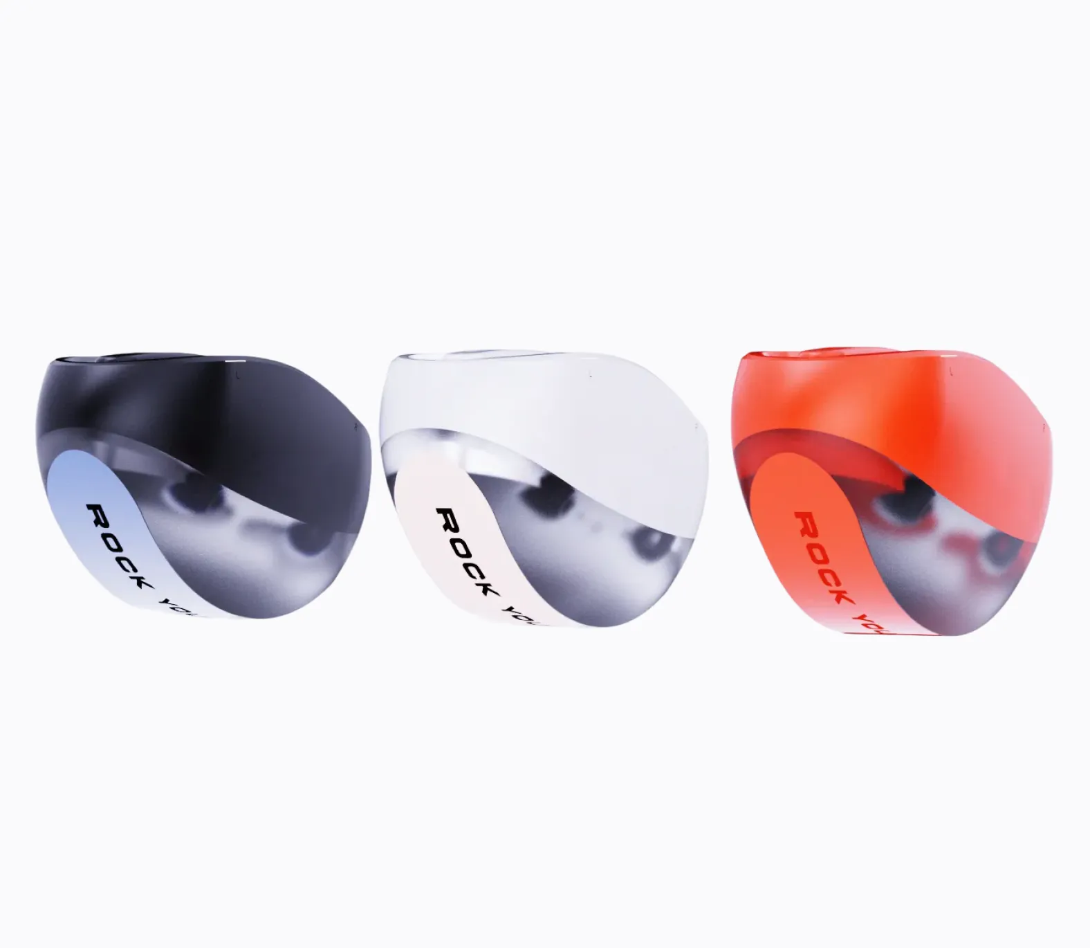 True-wireless earbud colourways in navy, white and orange