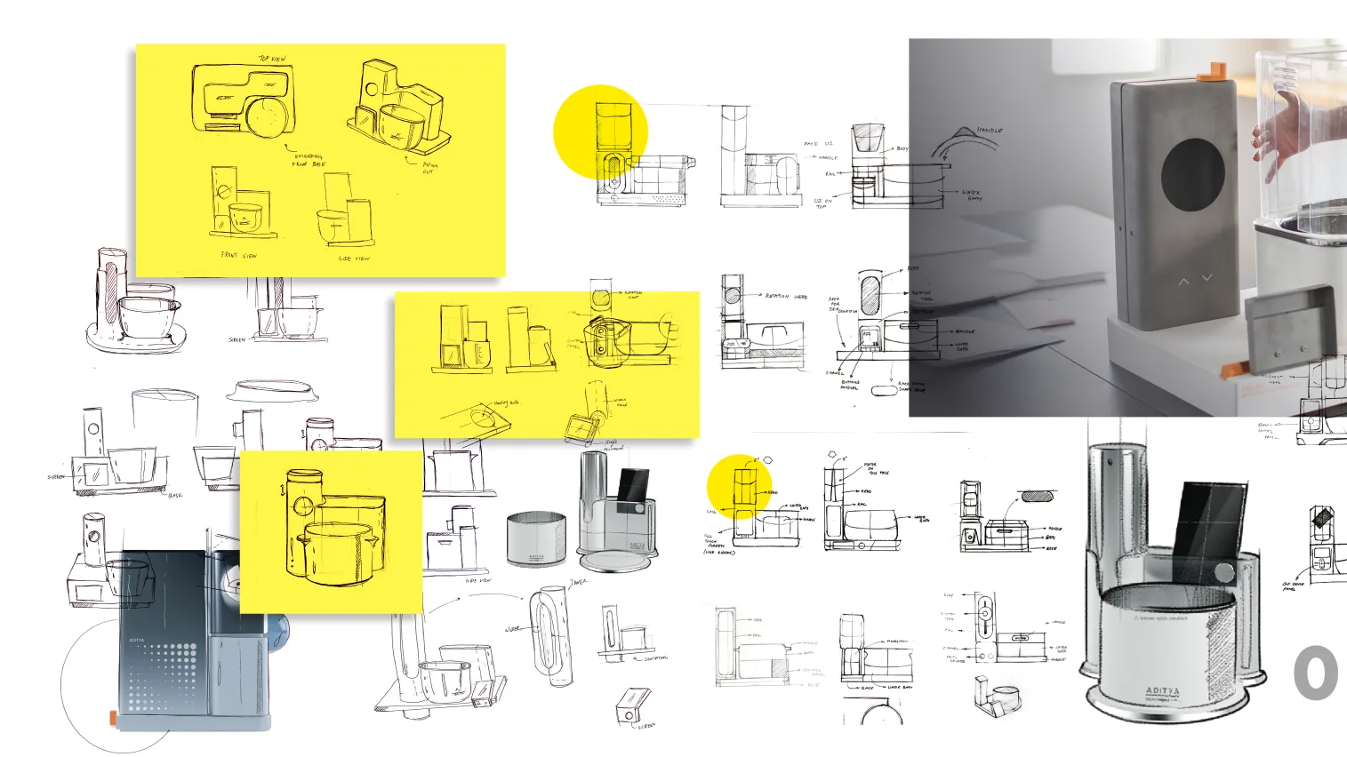 Sketches and screen layouts for a laboratory rotary evaporator