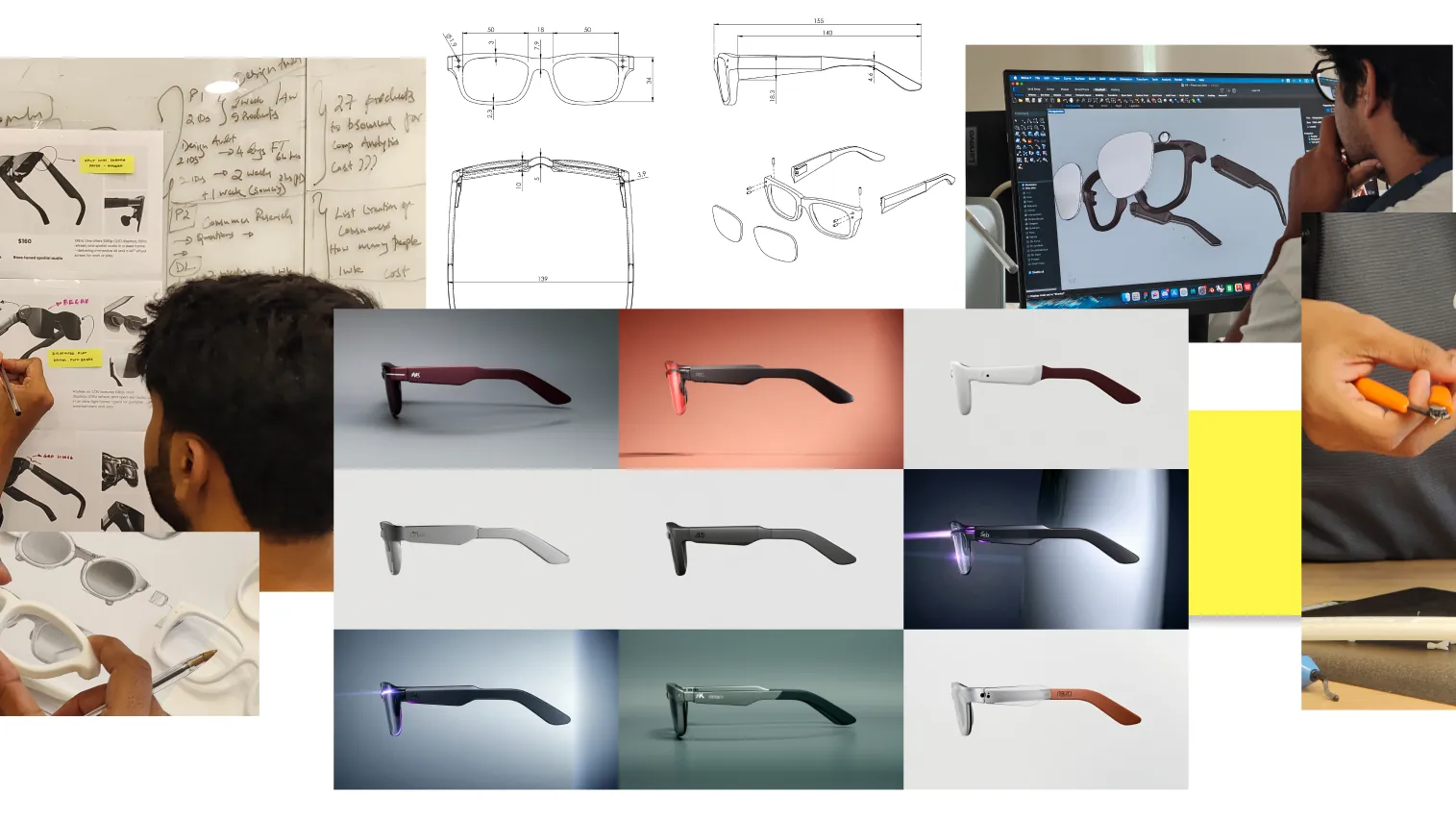 Sketched and rendered directions for a pair of smart glasses