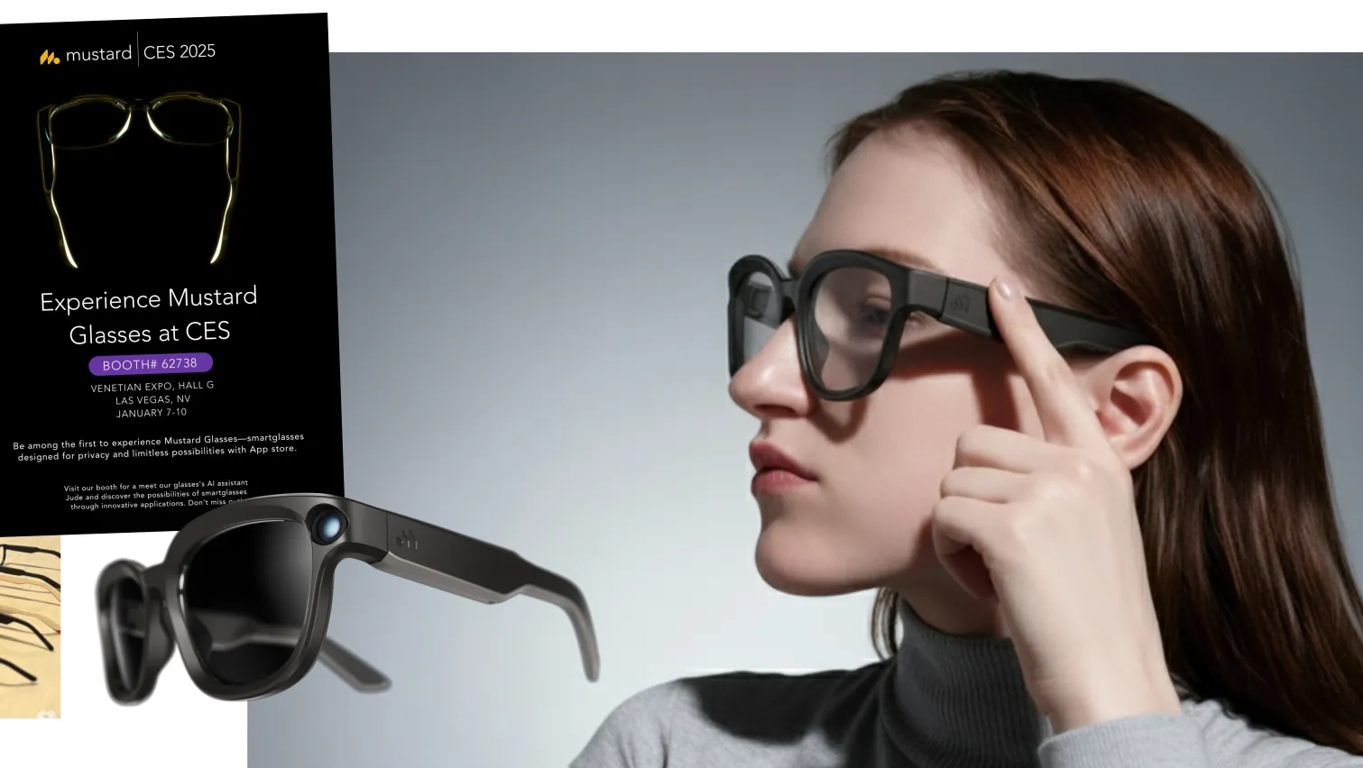 A woman wearing prototype smart glasses
