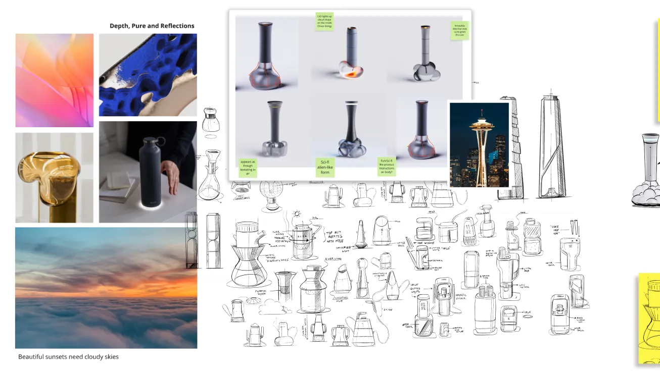 Concept sketches exploring the form of a portable electric hookah