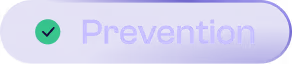 Green checkmark icon followed by the word Prevention in light purple on a purple rounded rectangle background.