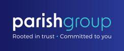 Parish Group logo on dark blue background