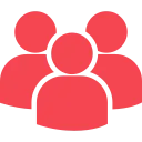 Kolme punaista käyttäjän siluettia rinnakkain, keskimmäinen edessä.