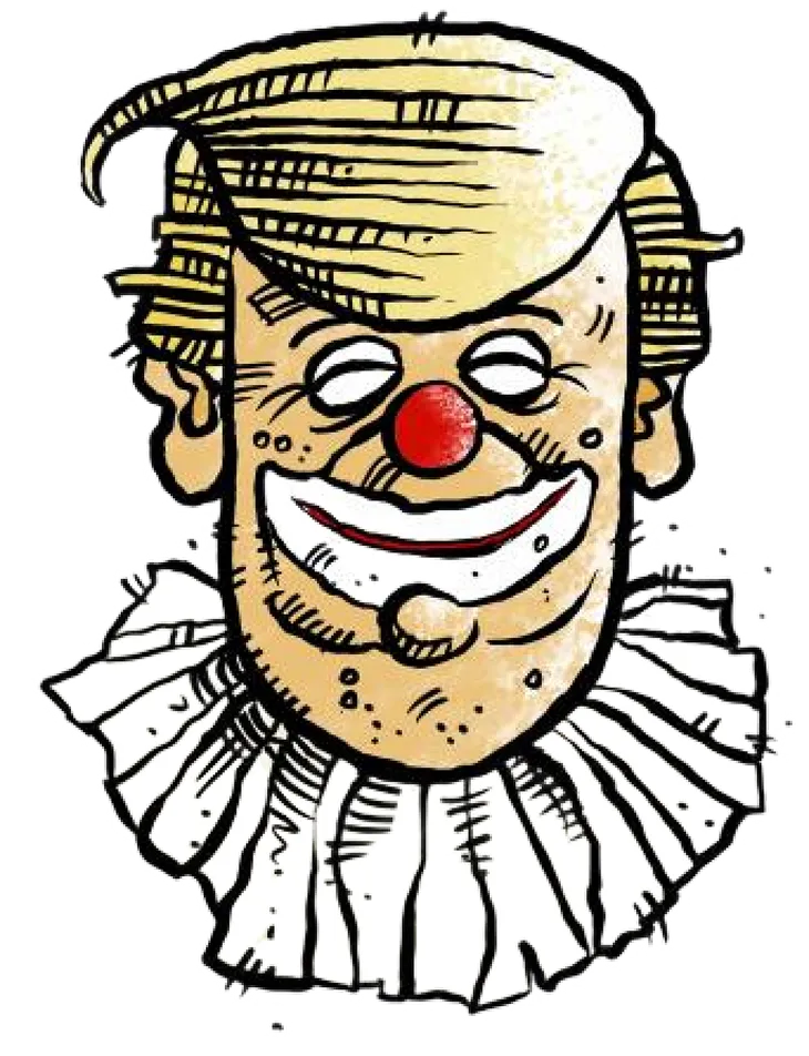 Cartoon illustration of a character with blonde hair wearing a white ruffled collar, drawn in a vintage or historical style