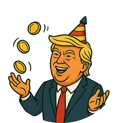 Cartoon illustration of Donald Trump juggling three yellow objects