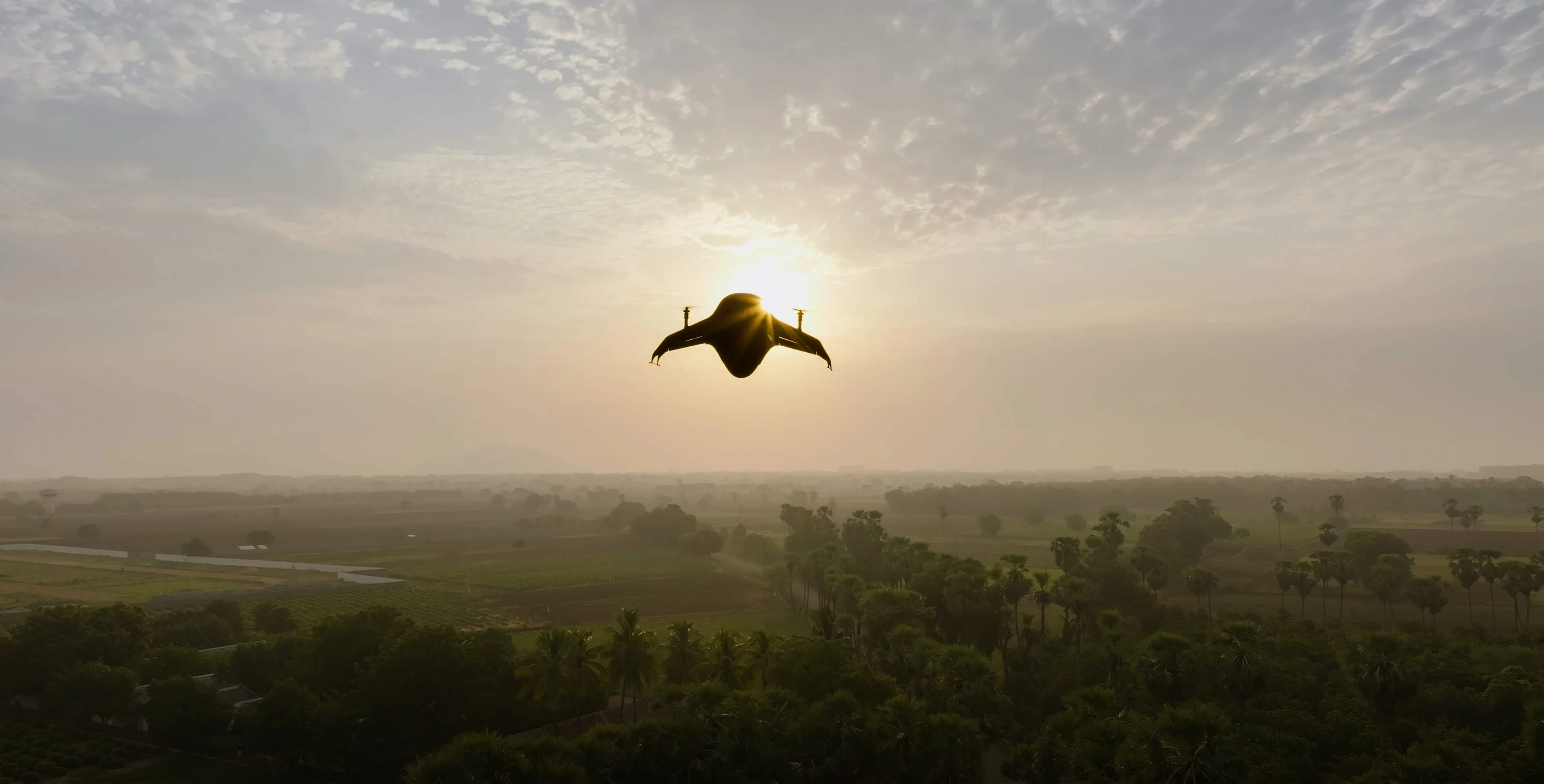 `Airbound tailsitter drone launching vertically into flight