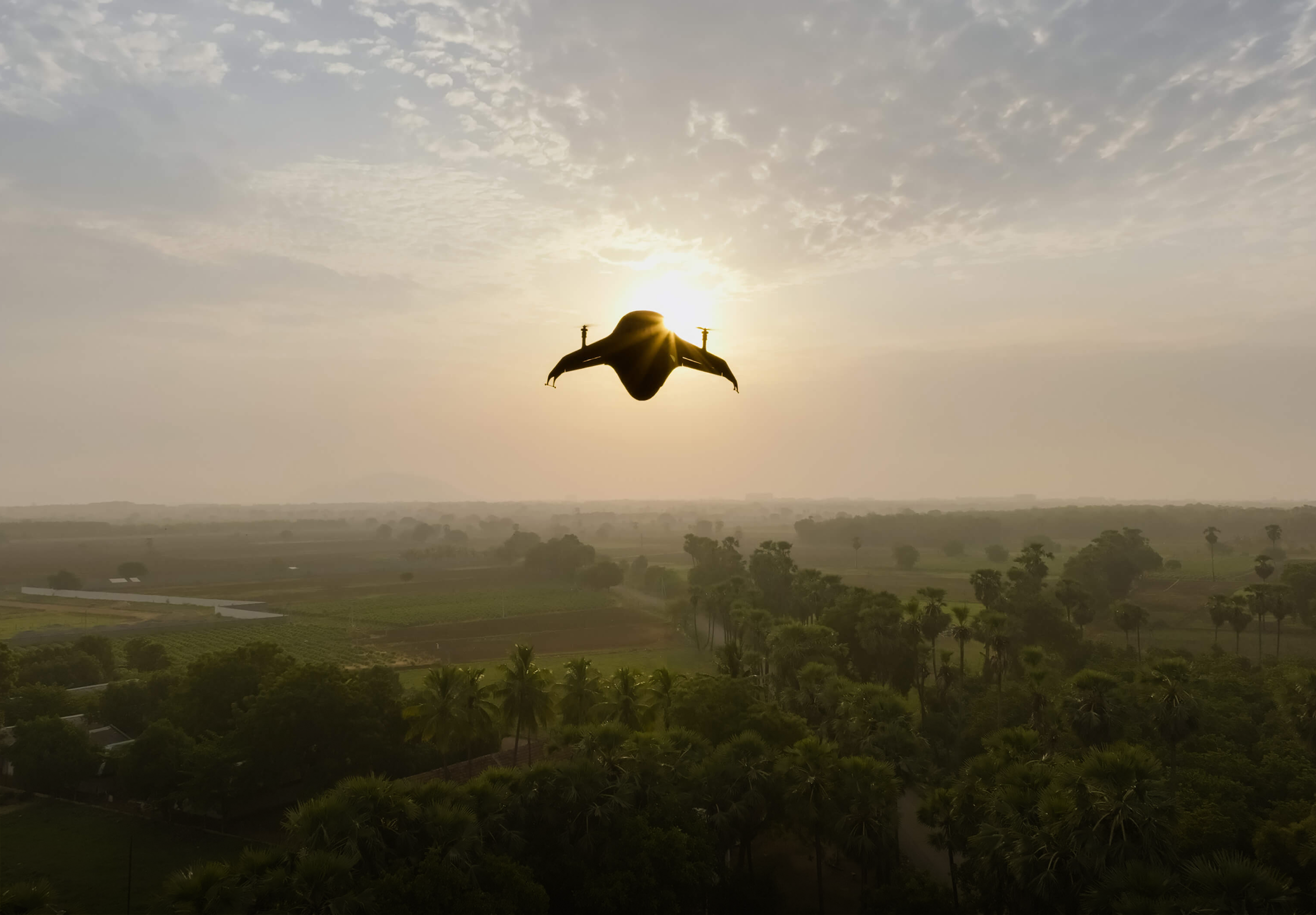`Airbound tailsitter drone launching vertically into flight