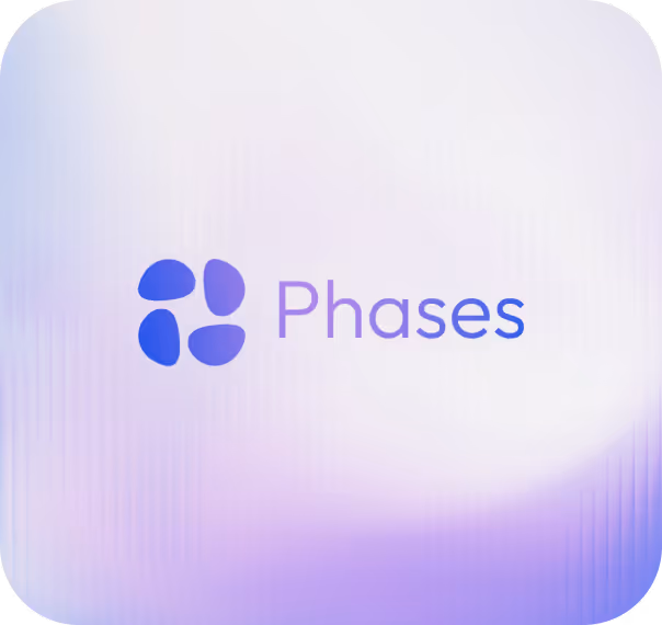 Phases logo with four rounded blue shapes forming a square on a soft purple gradient background.